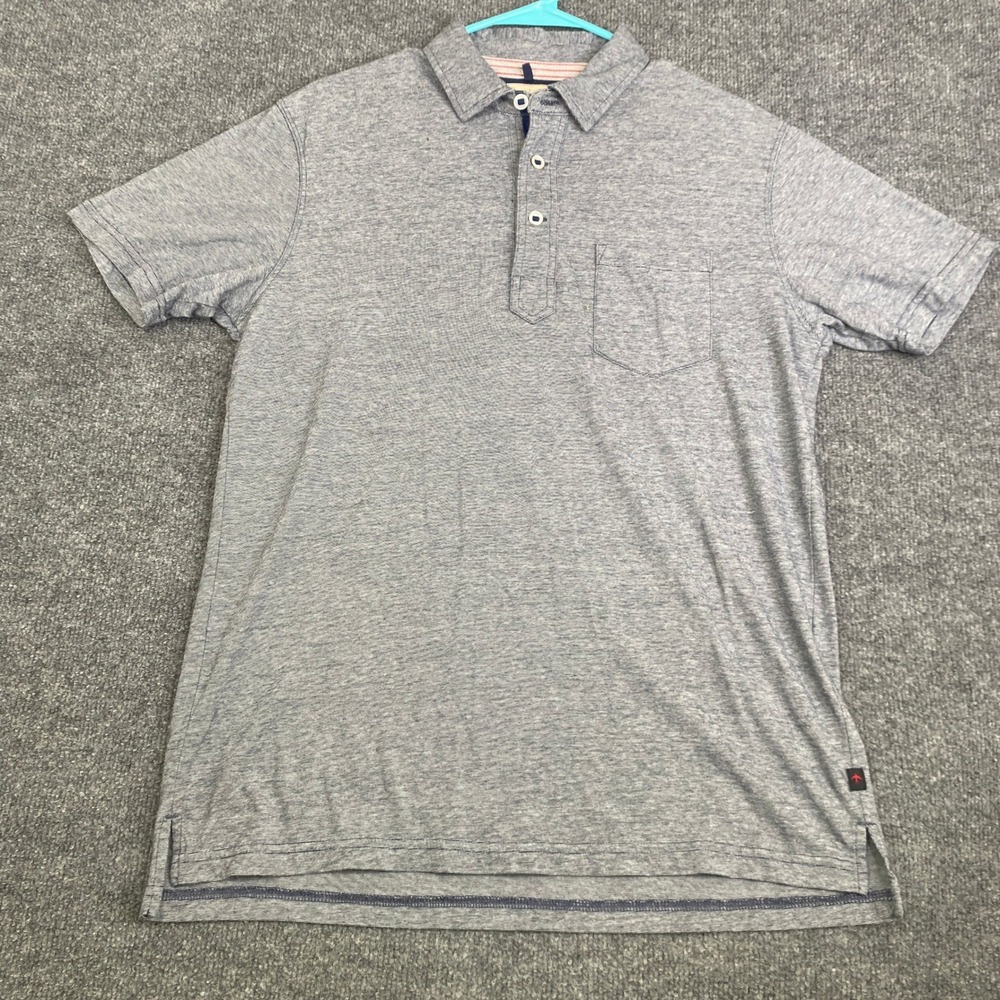 Relwen Mens Micro Stripe Cotton Polo Shirt Blue White Short Sleeve Pocket Medium